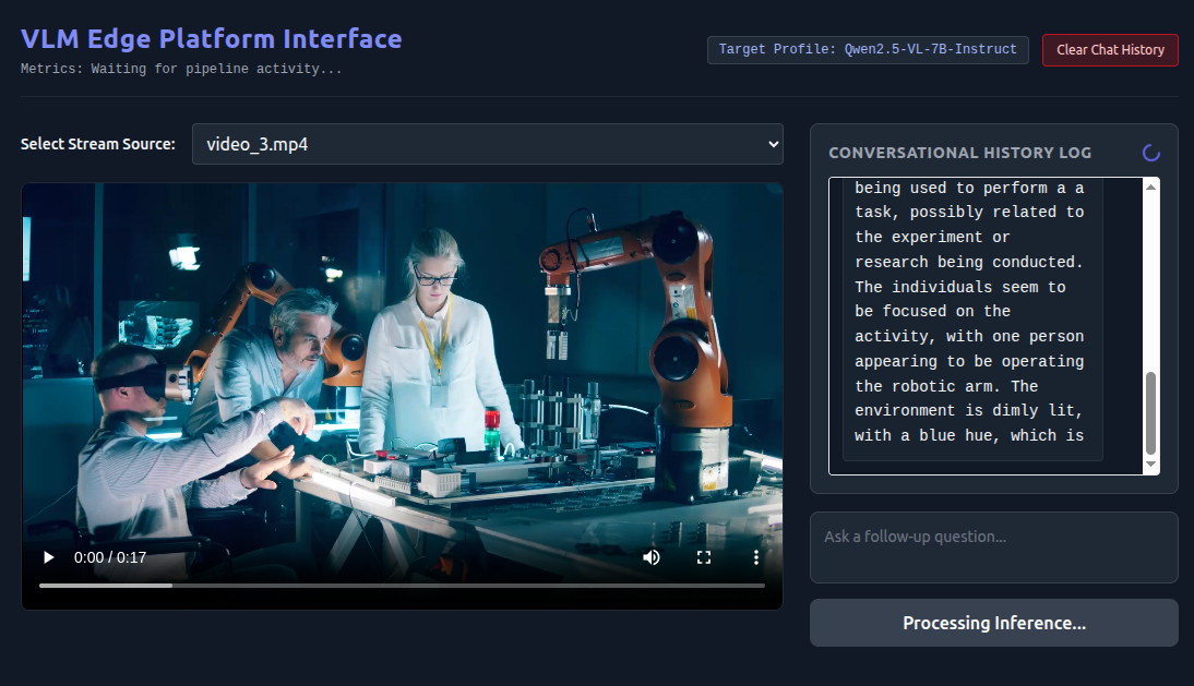 screenshot of vlm webapp showing processing of what is going on in a video