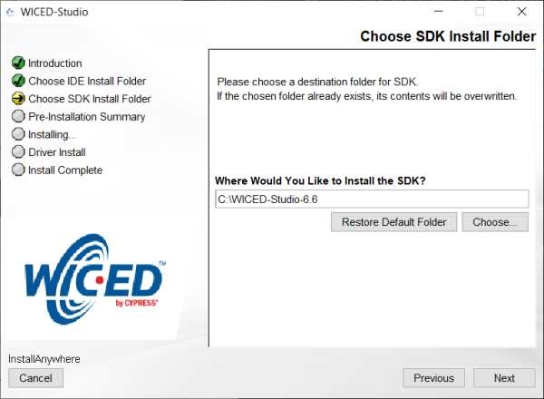 WICED SDK Install Location