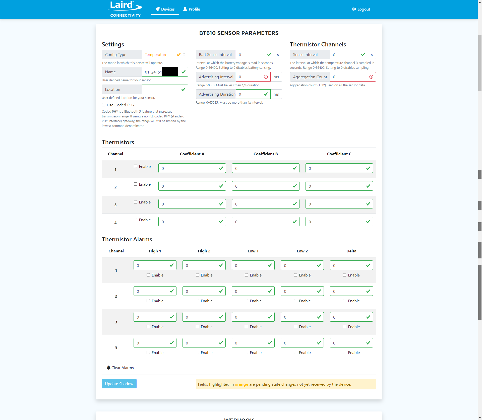 Bluegrass BT610 Temp Params