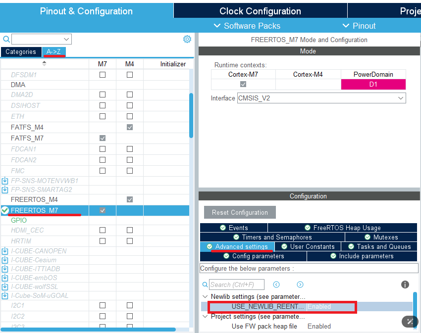 Pinout & FreeRTOS Settings